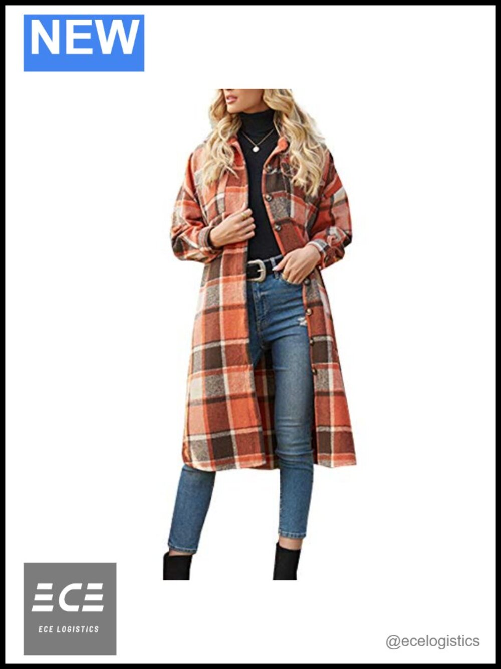 Women's Wool Blend Plaid Long Shacket Button Down Pocketed Plaid Jacket